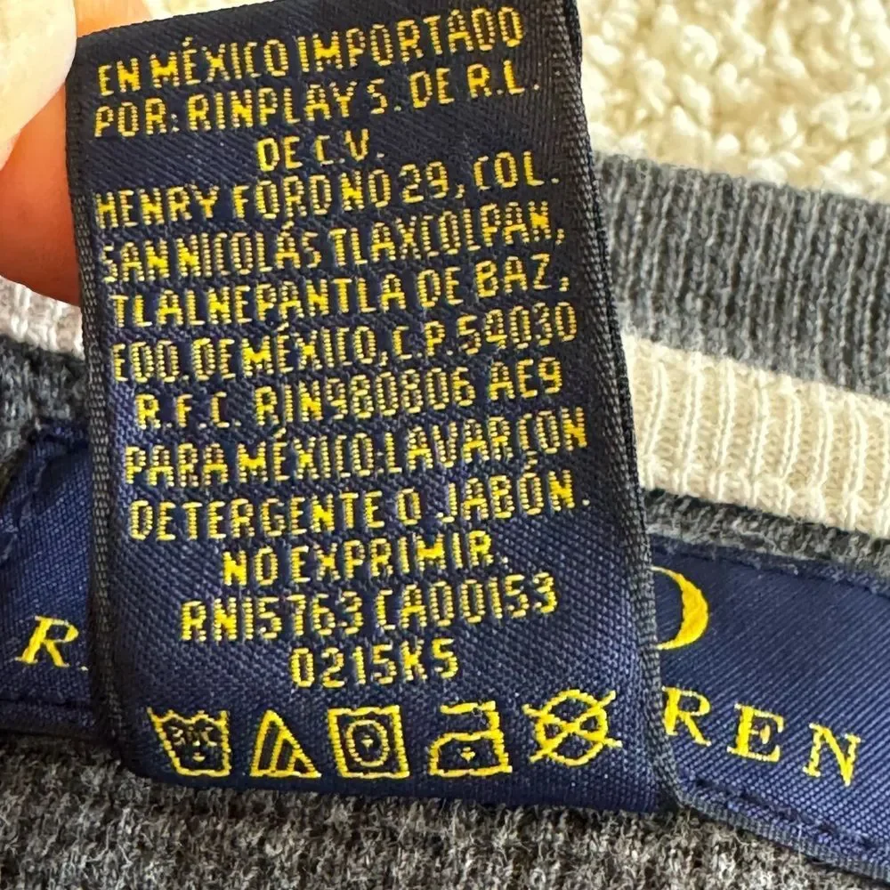 Polo Ralph Lauren Shirt Mens Size XL Waffle Crew‎ Neck Cotton Gray Pony fleece